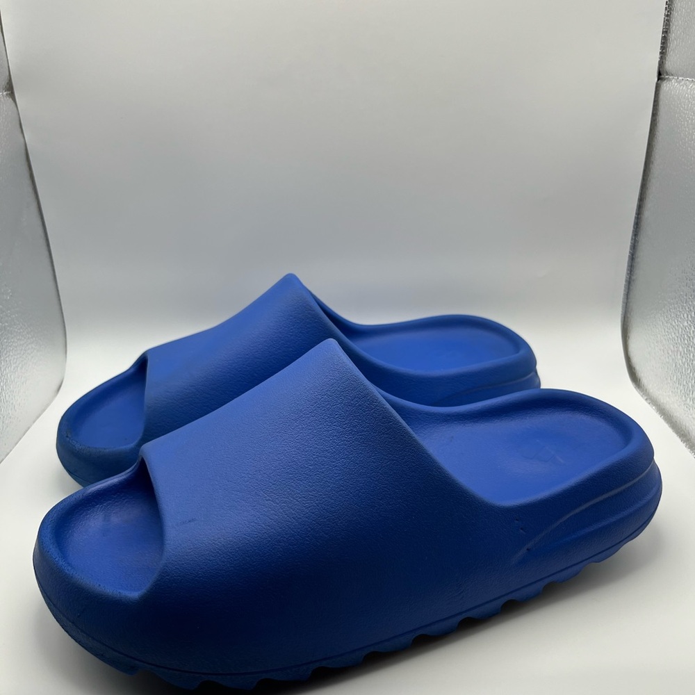 Blue Yeezy slides